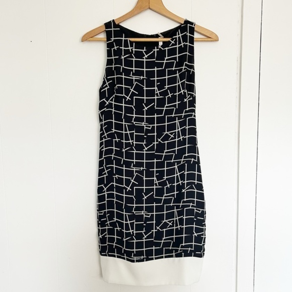 Sachin + Babi Black White Geometric Sleeveless Mini Dress Lime Stripe Size 0